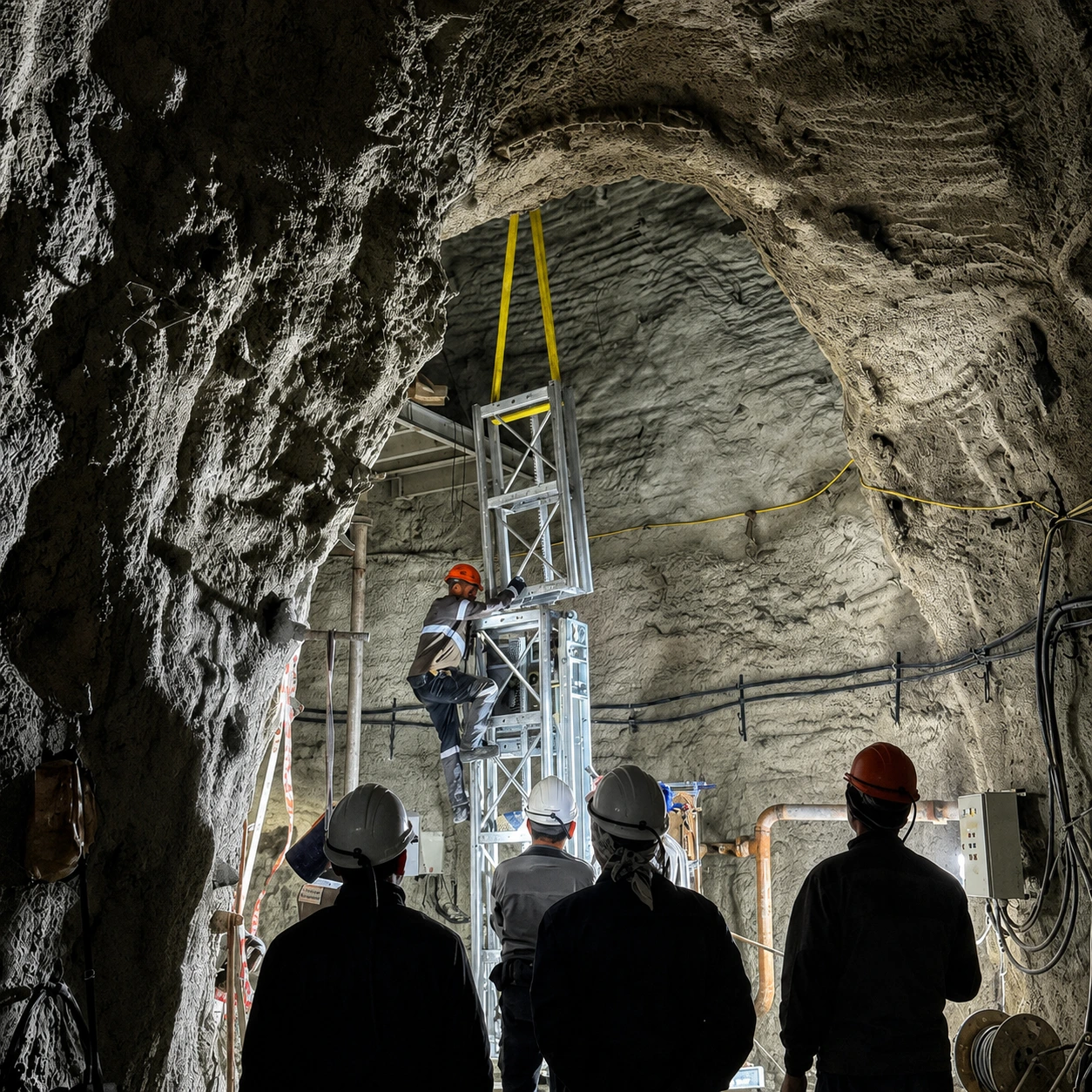 SEKLIFT SK-MAD-90 mining elevator providing vertical access in an underground mine environment