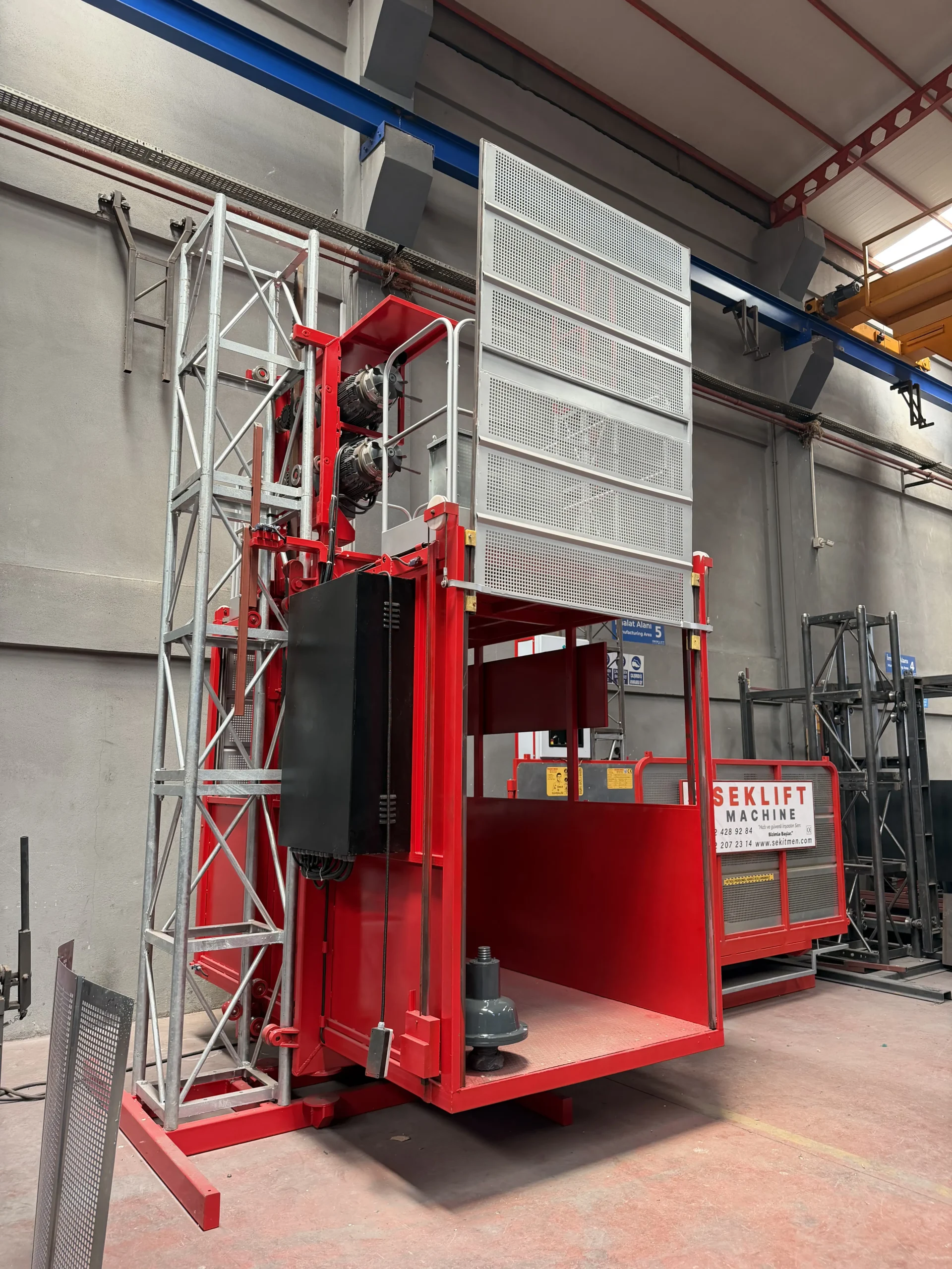 Large and compact SEKLIFT construction hoists in storage