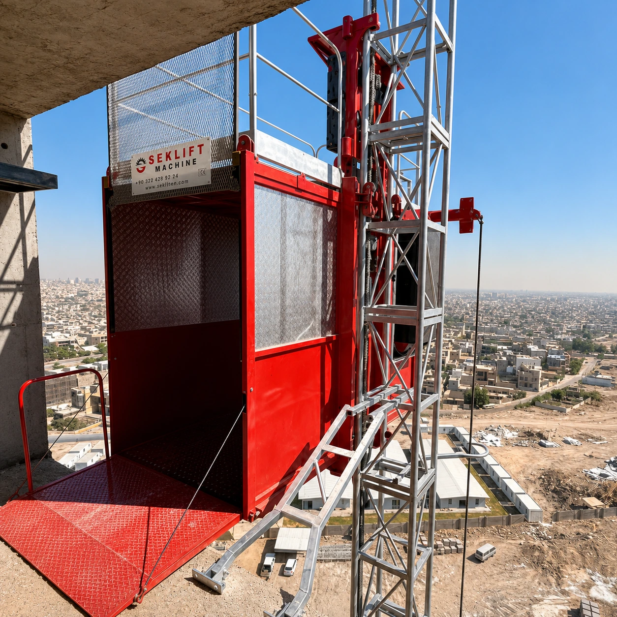 SEKLIFT rack-and-pinion construction hoist for personnel and material site transport